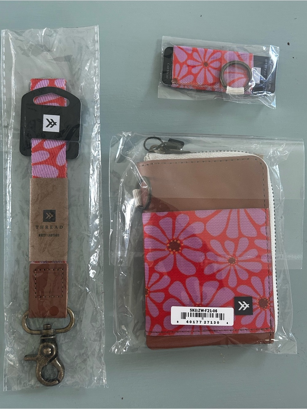 Thread Leather Zip Wallet, Wristlet Keychain & Chapstick Holder